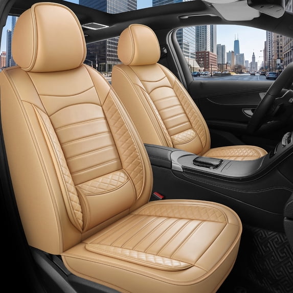 Full Set for Nissan Pathfinder Car Seat Covers 2011-2026,Waterproof Nappa Leather Car Seat Protector,Anti-Slip and Comfortable Car Seat Cover&Accessories(5 Seats/Beige)