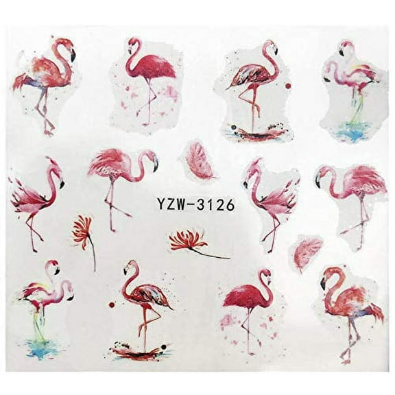 Full Set Pink Flamingo Nail Wrap Decals Sticker Salon Quality Nail Art - 1 Sheet
