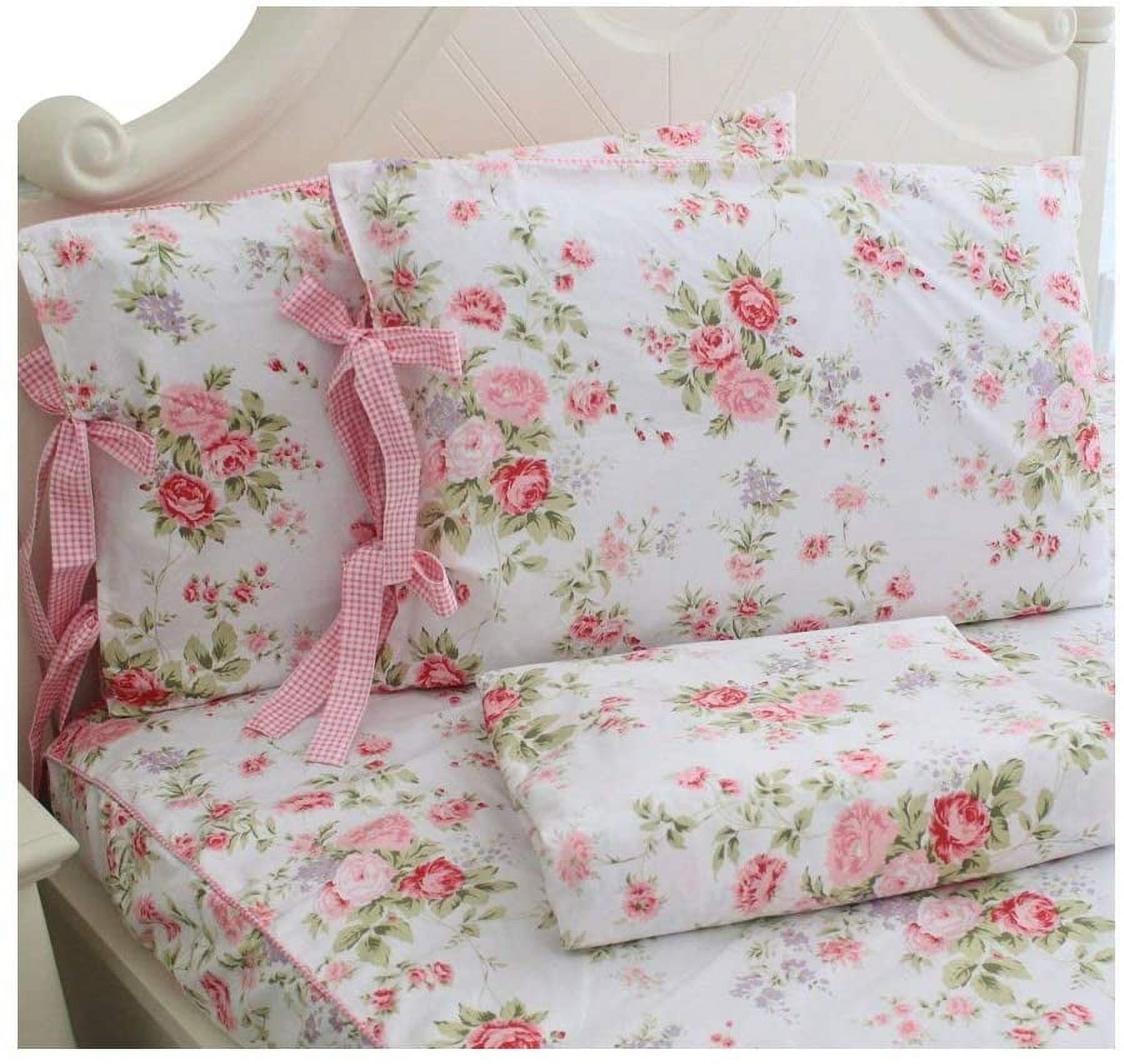 Full Set Pink Rose Floral Bed Sheets 4Piece Size Cotton Bed Sheets for