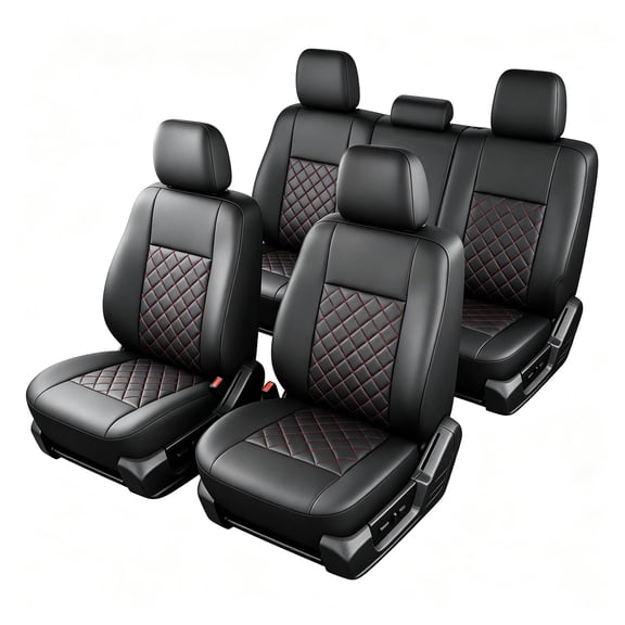 Full Set Seat Covers Fit For Dodge RAM 1500/2500/3500 2012-2026, Waterproof Faux Leather Seat Protectors, Airbag Compatible, Custom Fit Flat Bench 5 Seats, Car Accessories, Black with Red Stitching