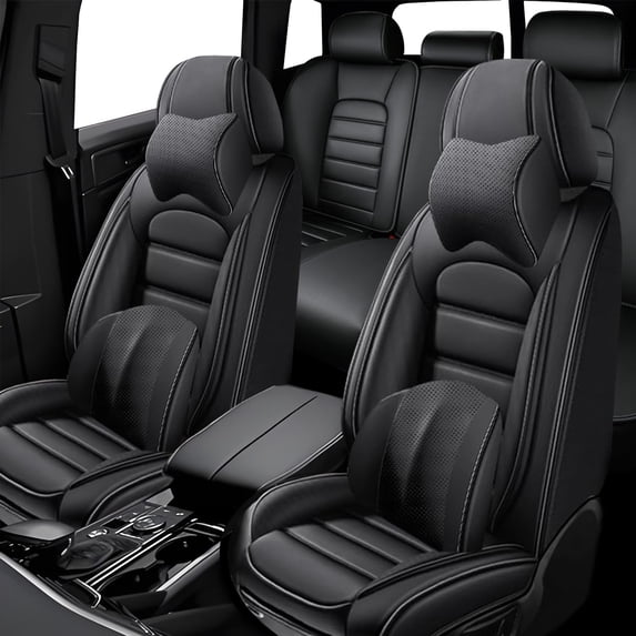 Full Set Seat Covers for Jeep 98% Car Models Waterproof Faux Leather Car Seat Protectors Comfortable and Breathable Car Interior Seat Cushions(Luxury,Classic Black)