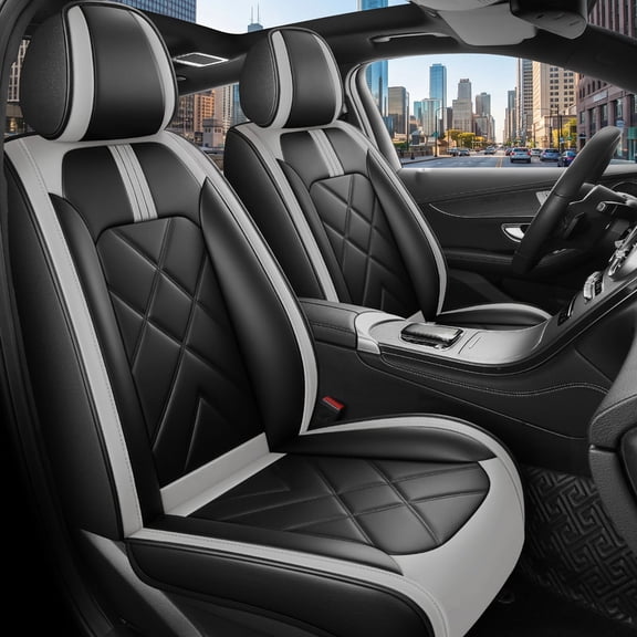 Full Set for Toyota Camry Car Seat Covers 2012-2026,Waterproof Nappa Leather Car Seat Protector,Anti-Slip and Comfortable Car Seat Cover&Accessories(5 Seats/Black&Gray)