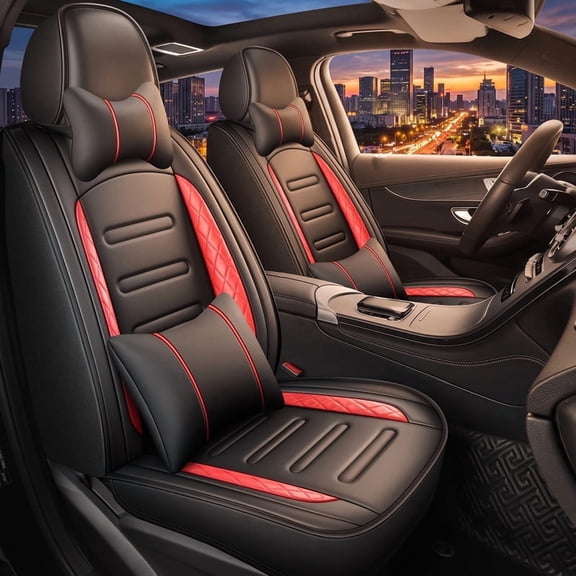 Full Set Waterproof Leather Seat Covers for Toyota Camry 2012-2026,Custom Fit Car Seat Cushions for 5 Seats,Airbag Compatible Auto Seat Protectors (Black&Red)
