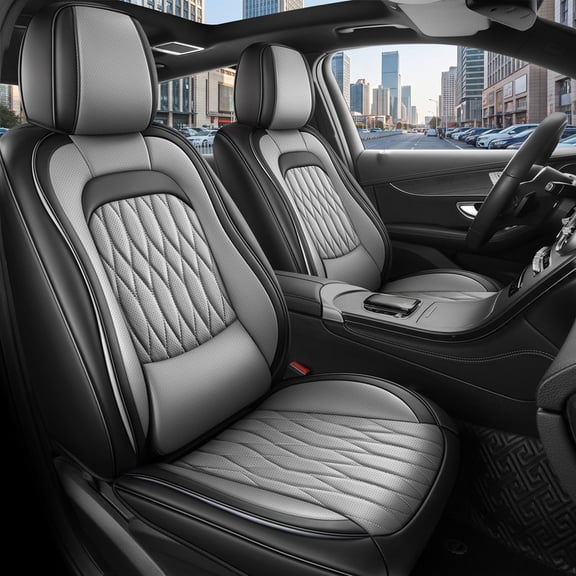 Full Set Waterproof Leather Seat Covers for Volkswagen Tiguan 2009-2026,Custom Fit Car Seat Cushions for 5 Seats,Airbag Compatible Auto Seat Protectors (Black&Gray)