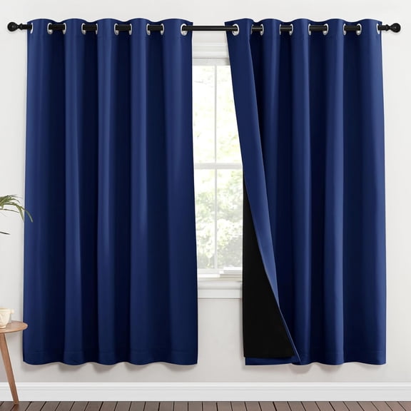 Full Shade Blackout Curtain Panels, Royal Blue, Pair of Energy Smart Noise Blocking Thermal Drapes, 70" x 72"