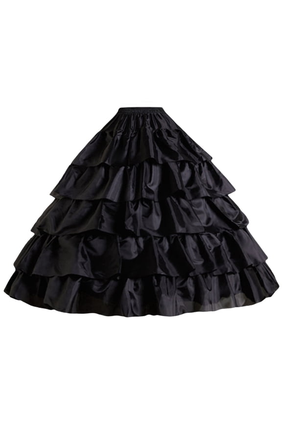 Full Shape 4 Hoop 5 Ruffles Layers Underskirt Adjustable Drawstring Waist Ball Gown Petticoat for Bridal Wedding Dress Black Regular 1PC