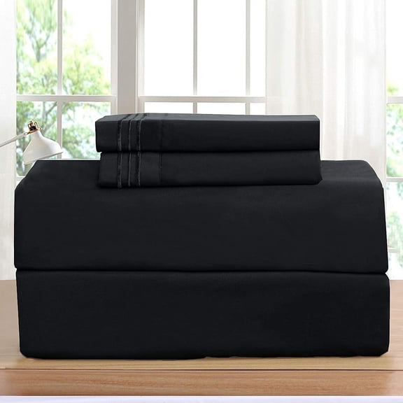 Elegant Comfort 1500 Series Full Bed Sheet Set, Deep Pocket Cooling Sheets, Black