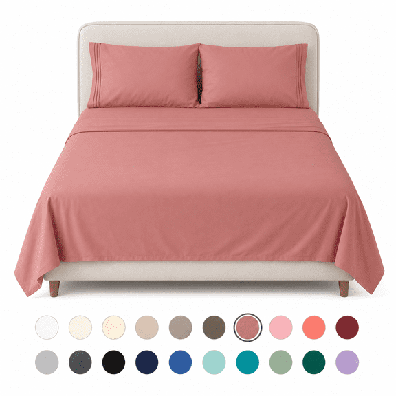 Elegant Comfort 1500 Series 4-Piece Bed Sheet Set, Deep Pocket, Cooling Microfiber, Full, Dusty Rose