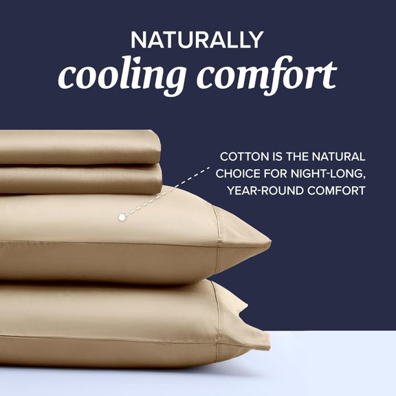 Full Sheet Set Cotton, 500TC Luxury Sateen Bedding, 16” Deep Pocket, Moisture-Wicking, 4-Piece, Sand