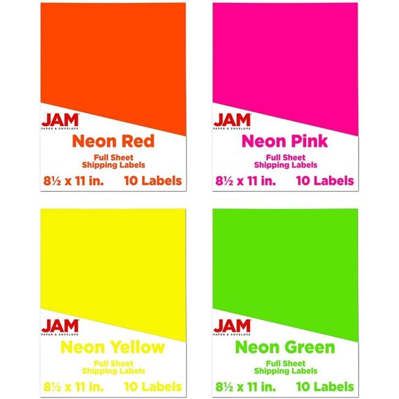 Full Sheet Shipping Labels - Printable Sticker Paper - 8 1/2 x 11 - Assorted Neon Colors - 40 Pages/Pack