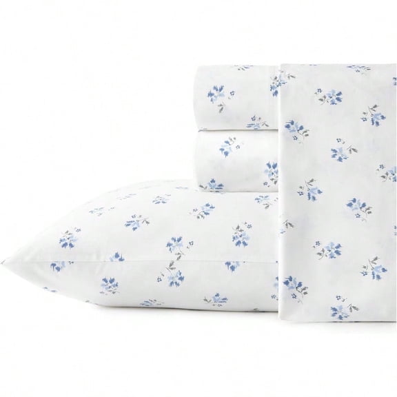 - Full Sheets Cotton Percale Bedding Set Crisp Cool Ideal Bedding Set Blue Sketchy Ditsy Full