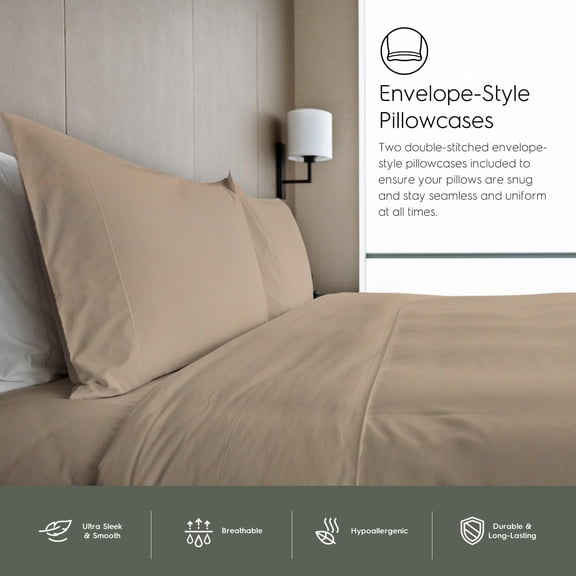 Full Sheets Set, Pure 100% Viscose derived from Bamboo Bed Sheets Set, Luxuriously Soft, Silky, Cooling Sheets, Double Stitched, Lifetime Quality Promise (Beige)