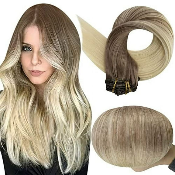 Full Shine 14" 100gram 10 Pcs Remy Balayage Clip in Hair Extensions Dark Brown