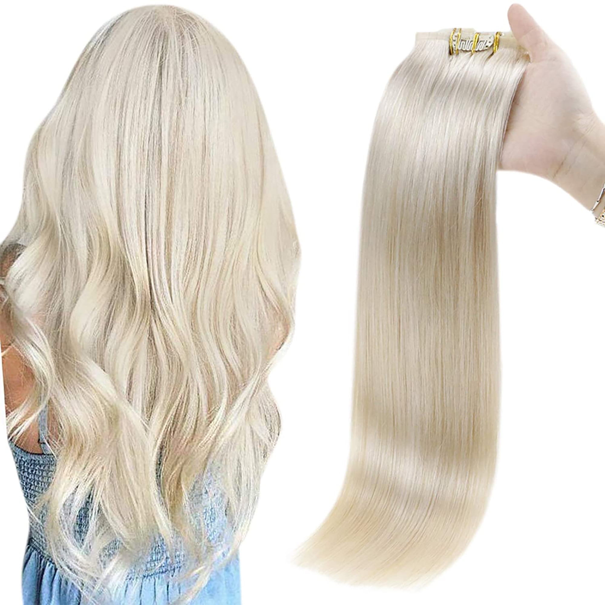 Full Shine 16 Seamless Clip in Hair Extension Human Hair Extensions Clip  in Straight Platinum Blonde Remy Hair Extensons 8 PCS 100g 