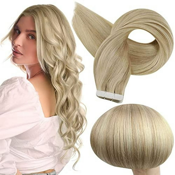 Full Shine Skin Weft Hair Extensions Tape in 24 Inch Color 16 Highlighted 22 Blonde 50g 20 Pcs for Women Adult