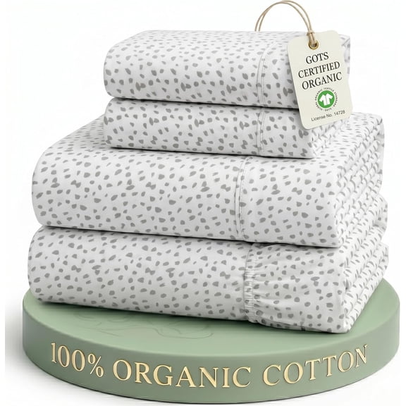 Full Size 100% Organic Cotton Percale Sheet Set in Haze Grey
