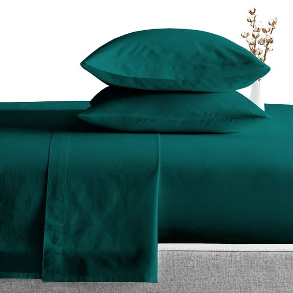 Full Size 1000 TC 4 Piece Sheet Set Egyptian Cotton Bed Sheets Luxury Solid Sateen Weave for Soft & Silky Feel Deep Pocket (1 Flat, 1 Fitted Sheet, 2 Pillowcase, Teal)