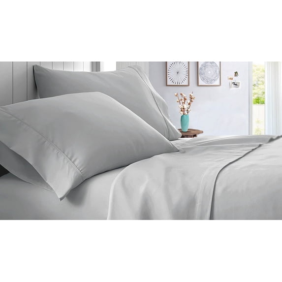 Full Size 1000 Thread Count Sheet Set Solid - 4 Piece - Hotel Luxury Bed Sheets- 21" Deep Pockets Easy Fit - Breathable & Cooling Sheets ( Light Gray )