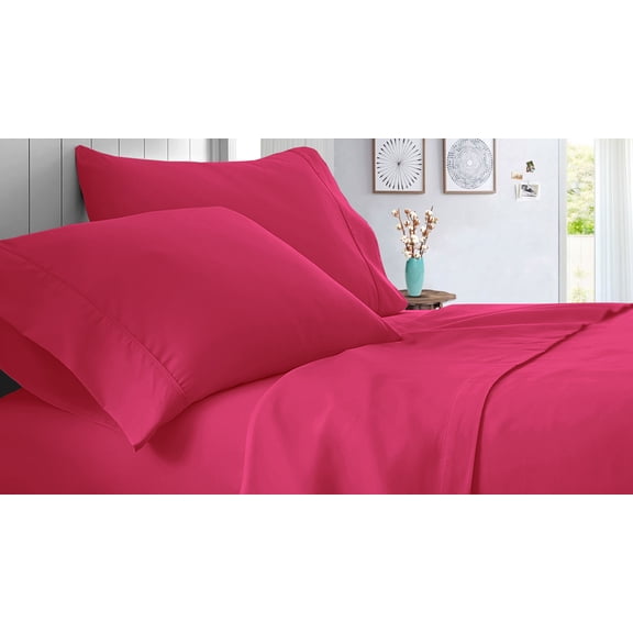 Full Size 1000 Thread Count Sheet Set Solid - 4 Piece - Hotel Luxury Bed Sheets- 30" Deep Pockets Easy Fit - Breathable & Cooling Sheets ( Hot Pink)