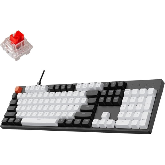 Full Size 104-Key Wired Mechanical Gaming Keyboard with Gateron G Pro Red Switches, White LED Backlight, Double-Shot ABS Keycaps, USB-C, Mac and Windows Compatible