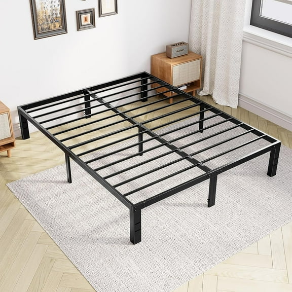Full Size 14 Inch Bed Frame - Metal Platform Mattress Foundation with Steel Slat Support, No Box Spring Needed, Storage Space Under Base, Easy Assembly, Black