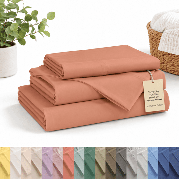 Full Size 15 - Tera Clay 4-Piece Cotton Percale Bed Sheet Set