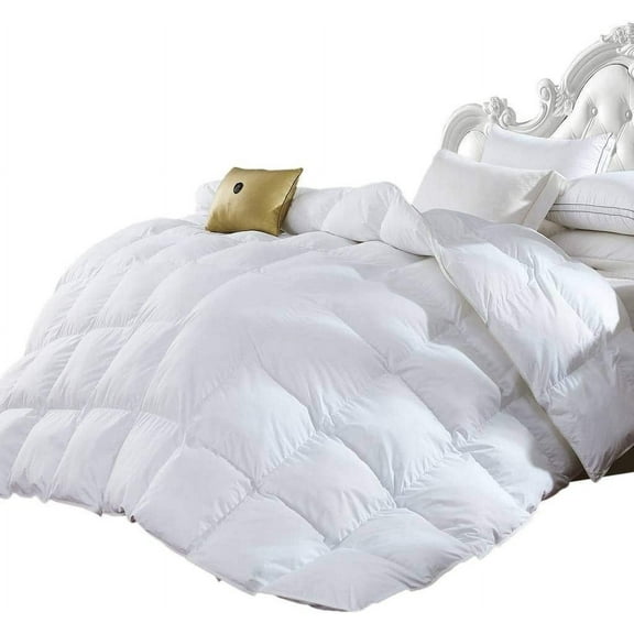 Full Size 1500 Thread Count Goose Down Alternative Comforter, 100 Percent Egyptian Cotton, 750FP, 50Oz, Solid White Down Alt Comforter
