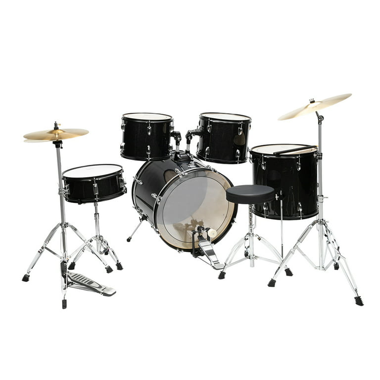 Full Size 22in 5-Piece Complete Adult Drum Set with Bass Drum, 2 Tom Drum,  Snare Drum, Floor Tom, 16 Ride Cymbal, 14 Hi-hat Cymbals, Stool, Drum
