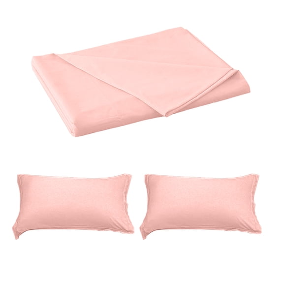 Full Size 3-Pc Solid Color Sheet Set Deep Pocket Fitted Sheet with Pillowcases 59.05x90.55in Easy Care Washable Polyester Bedding(Pink/C)