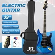 Full Size 39 Inch Electric Guitar Kit Solid Wood for Beginner with 25W Amplifier Gig Bag,Capo,Strap,Cable,PicksBlue