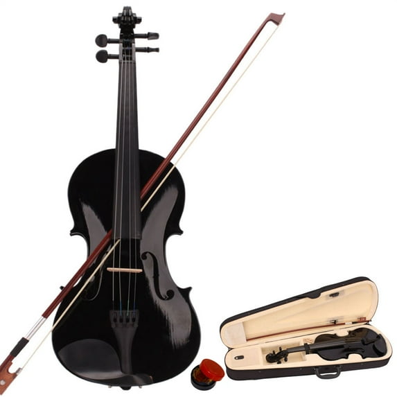 Full Size 4/4 Violin Set, Beginners Fiddle Kit with Carrying Case, Solid Wood Violins Musical Instrument Gift for Adults Kids