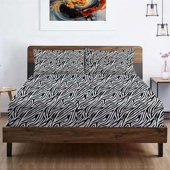 Full Size 4-PCs Sheet Set, 500 Thread Count 100% Egyptian Cotton, Super Soft Egyptian Cotton Fits 19-22 Inch Deep Pocket Sheets, Full Size (Zebra Print)