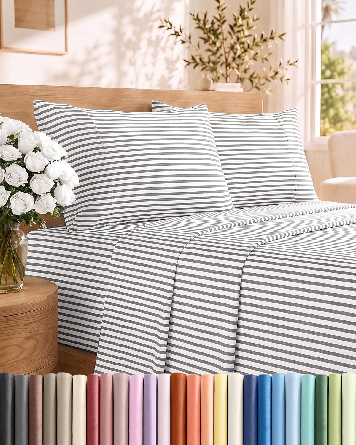 Full Size 4 Piece Sheet Set - Breathable & Cooling Sheets - Grey ...