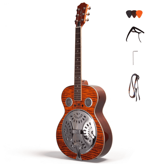 FRETFLOW Acoustic Resonator Guitar Full Size 40 in for Adults Beginners, Resonator Cone Steel String Beginner Guitar Kit Strap Capo Picks Wrench
