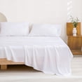 thumbnail image 1 of Full Size 4PCS Sheet Set with Elastic Corner Straps, 100% Bamboo Rayon Fitted Sheet, Easy & Secure Fit, Super Soft Breathable Luxury Cooling Fitted Sheet - 18 Inch Pocket (White), 1 of 7