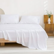 Full Size 4PCS Sheet Set with Elastic Corner Straps, 100% Bamboo Rayon Fitted Sheet, Easy & Secure Fit, Super Soft Breathable Luxury Cooling Fitted Sheet - 18 I