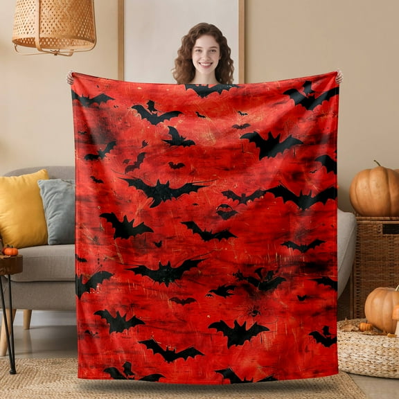 Full Size 50" x 60" Fleece Blanket Fantasy Bat Texture Throw Blankets for Couch Bed, Red Cozy Fuzzy Soft Warm Autumn Lightweight Throw Blanket for Travel Camping
