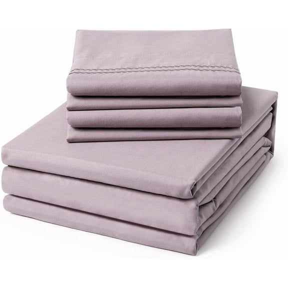 Full Size 6 Piece Sheet Set - Soft Breathable Luxury Bedding with Deep Pocket, Shrink & Fade Resistant, Embroidered Design, 2 Extra Pillowcases, Purple