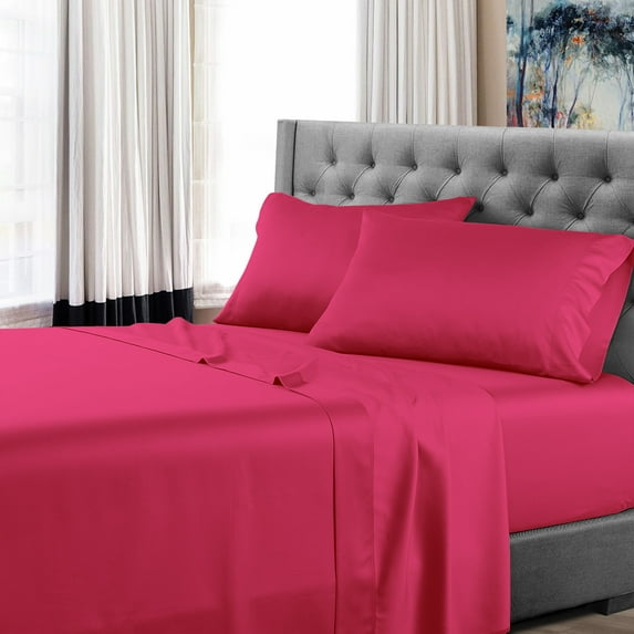 Full Size 600 Thread Count Luxury Extrasoft 100% Egyptian Cotton 4 Piece Sheets Set in Hotel Quality Hot Pink Solid
