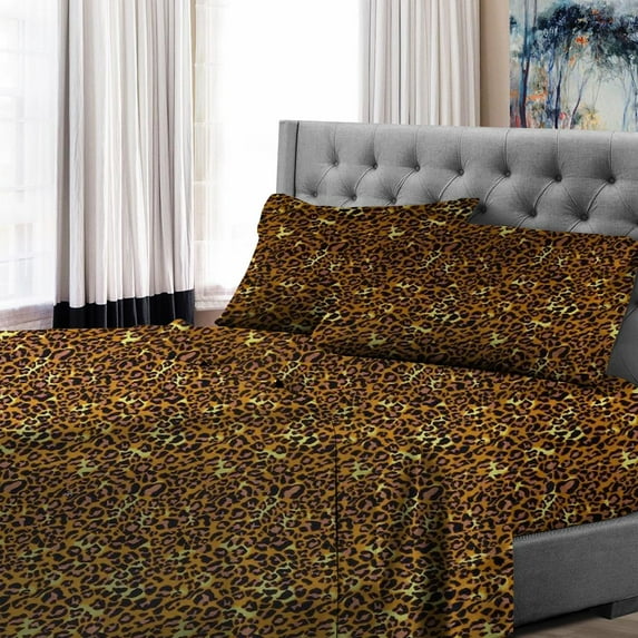 Full Size 600 Thread Count Luxury Extrasoft 100% Egyptian Cotton 4 Piece Sheets Set in Hotel Quality Leopard Print Solid