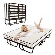 Full Size 79"X 59" Folding Bed with 5" Memory Foam Mattress, Wooden and Steel Frame, Extra Large Wide Rollaway Bed for Guest, Comfortable Sleep in a Large Space