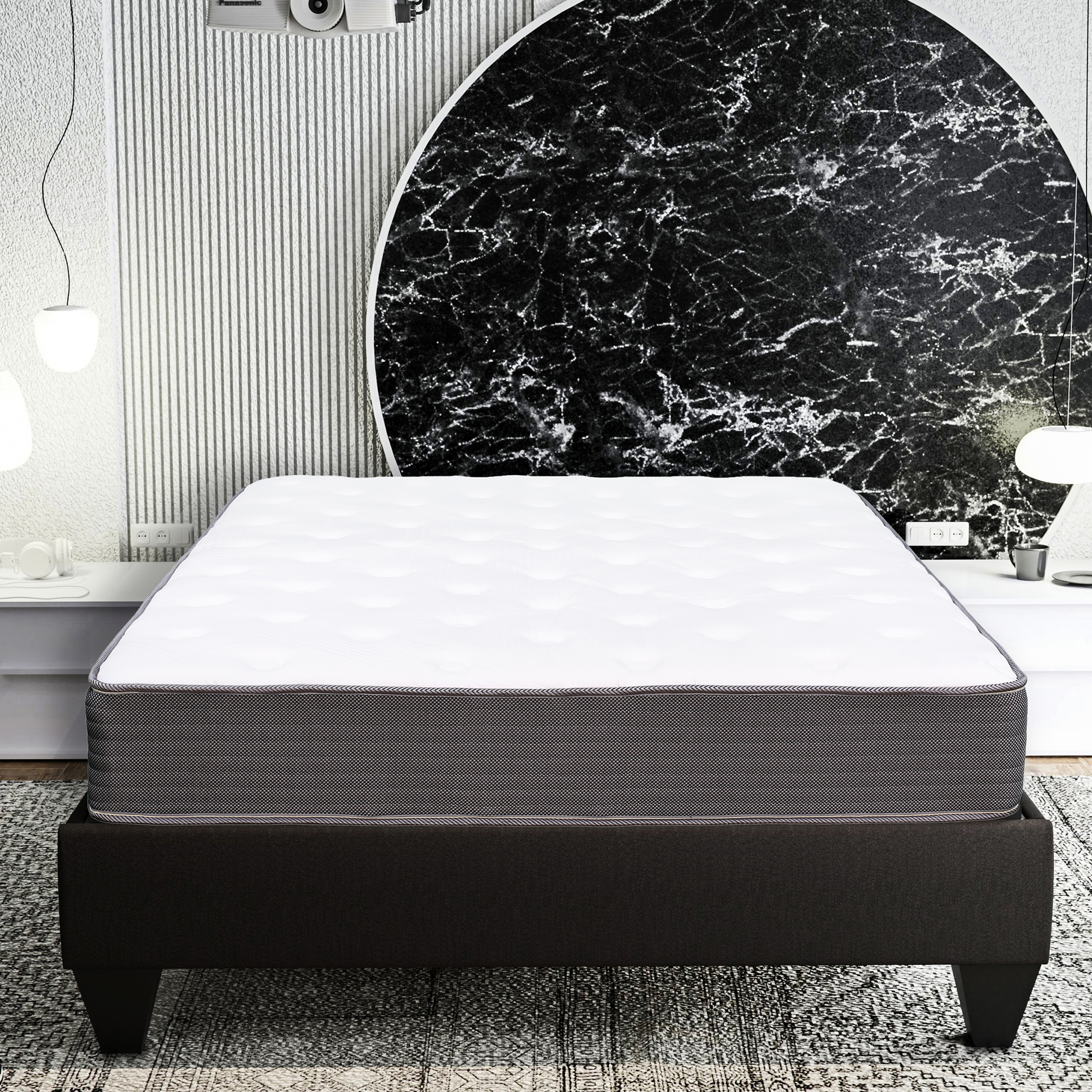 Full Size 8 In. Mattress With Design, Gel Memory Foam For Relief, Comfortable Sleeping Experience Pocket Coil Full, Heat Dissipation, White/gray