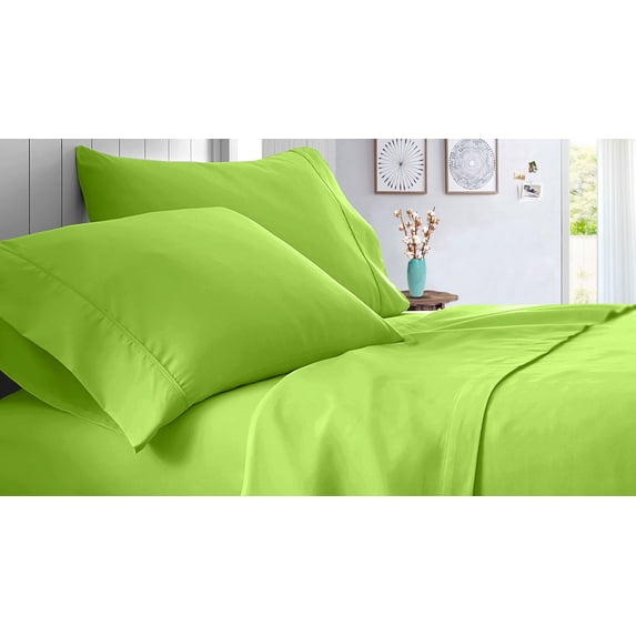 Full Size 800 Thread Count Sheet Set Solid - 4 Piece - Hotel Luxury Bed Sheets- 30" Deep Pockets Easy Fit - Breathable & Cooling Sheets ( Parrot Green)