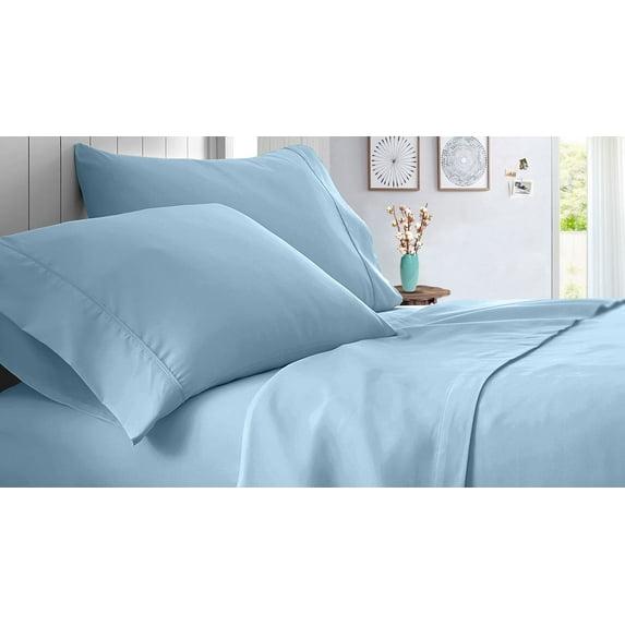 Full Size 800 Thread Count Sheet Set Solid - 4 Piece - Hotel Quality Super Soft Bed Sheets- 21" Deep Pockets Easy Fit - Breathable & Cooling Sheets ( Light Blue )