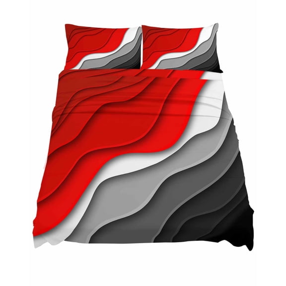 Full Size Abstract Beach Sheet Sets Aesthetic Grey to Red Gradient Soft Breathable Microfiber Bed Sheets Deep Pockets 4 Piece Bed Sheets Set, 1 Fitted Sheet, 1 Flat Sheet & 2 Pillowcases