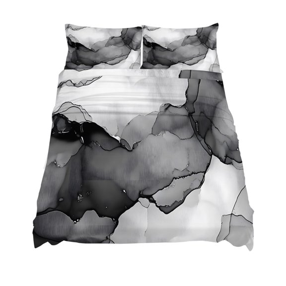 Full Size Abstract Ombre Grey Black Marble Sheet Sets Modern Art Soft Breathable Microfiber Bed Sheets Deep Pockets 4 Piece Bed Sheets Set, 1 Fitted Sheet, 1 Flat Sheet & 2 Pillowcases