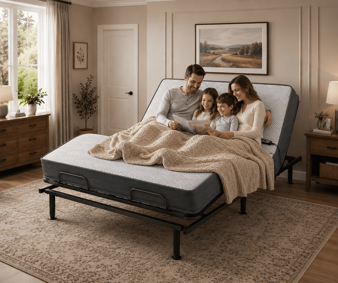 Full Size Adjustable Bed Frame with Mattress, Head & Foot Incline, Wireless Remote, 6 Height-Adjustable Legs, Electric Bed Base