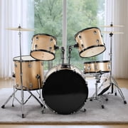 Full Size Adult Drum Set 5-Piece Champagne with Bass Drum, two Tom Drum, Snare Drum, Floor Tom, 16" Ride Cymbal, 14" Hi-hat Cymbals, Stool, Drum Pedal, Sticks
