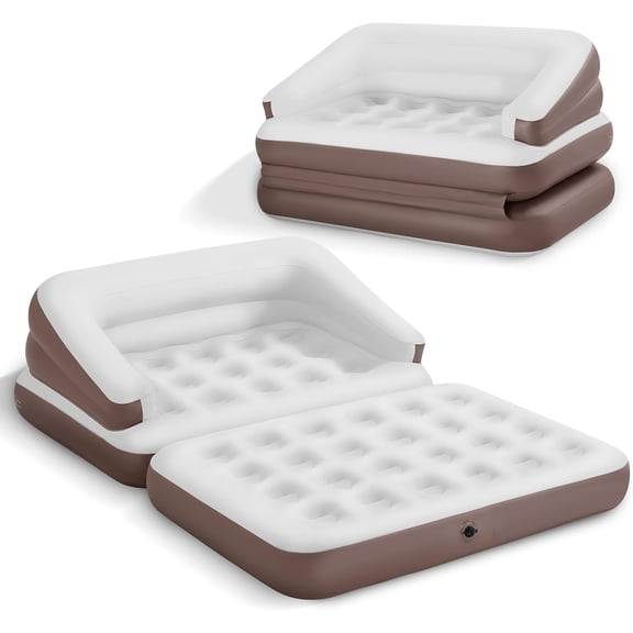 Full Size Air Mattress for Inflatable Portable Blow Up Sofa Bed with Flocked top-Double Couch Tent Camping(Dark Brown)