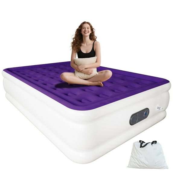 Full Size Air Mattress with Built in Pump,High Portable 18" Inflatable Mattress,Blow Up Mattress for Travel,Home and Guest(Purple)